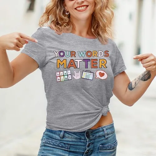 Vista 2 de Camiseta con texto en inglés "Your Words Matter", camiseta para profesora de educación especial, camiseta con gráfico inspirador