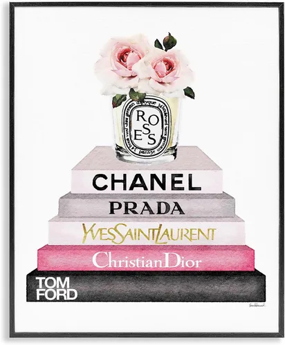 Vista 8 de The Stupell Home Decor Collection Book Stack Fashion Candle Pink Rose