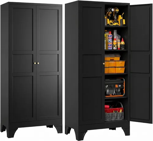Vista 17 de Letaya Gabinetes de almacenamiento de garaje de metal con ruedas,Gabinete Negro
