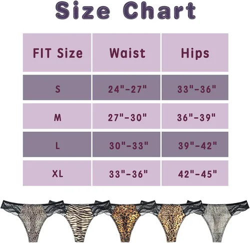 Vista 4 de YDYDAFY Seamless Thongs for Women, 5 Pack of Lace T Back Low Waist 100% Cotton Crotch Thongs for Women Leopard Thong Bikini