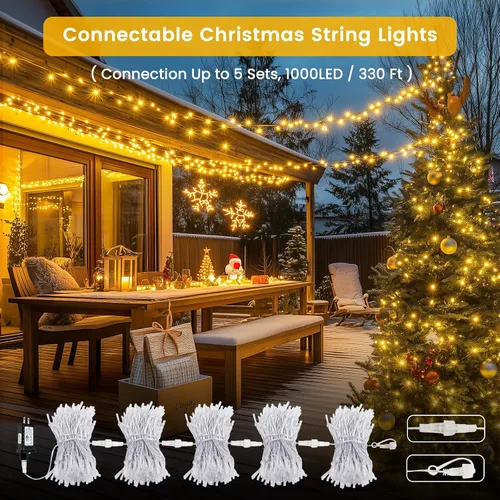 Vista 3 de Paquete de 1 cadena de luces conectables para interiores, 33 pies, 100 luces LED, 13 modos, luces de hadas parpadeantes, enchufables, impermeables