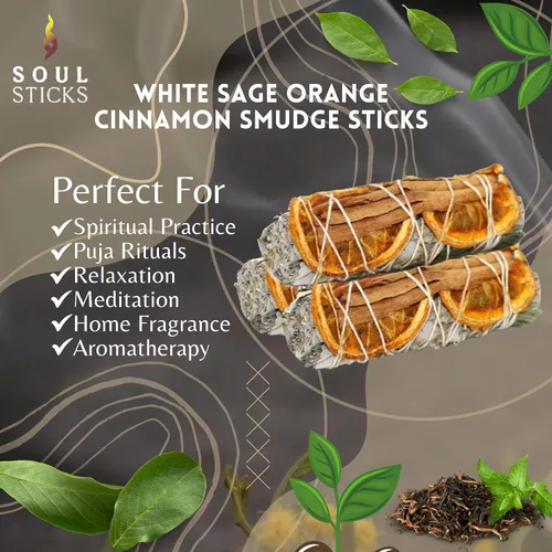 Vista 4 de SOUL STICKS Paquete de 3 varitas de salvia blanca, naranja, canela y salvia para limpieza de dinero en el hogar, abundancia, dinero, limpieza
