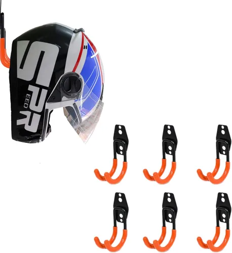 Vista 13 de KETABAO Soporte de gancho para casco de montaje en pared, 2 ganchos curvos de hierro de PVC grandes, tornillos (negro)