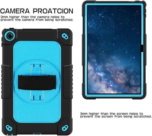 Vista 5 de Funda para niños para Lenovo Tab M10 Plus 3ª generación de 10.6 pulgadas, correa de mano con soporte giratorio para niños, a prueba de golpes