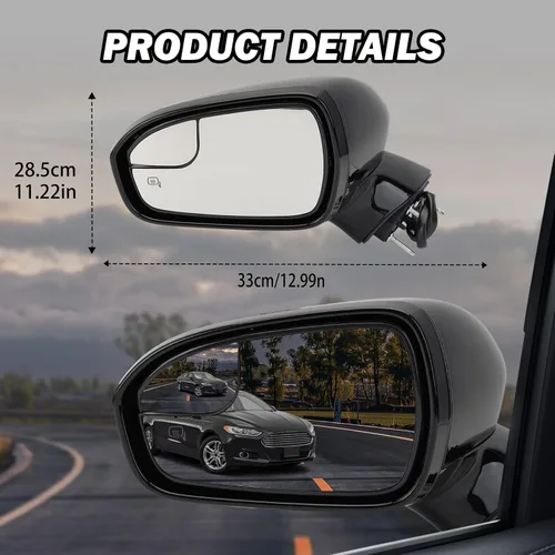 Vista 9 de Espejo Lateral Izquierdo del Conductor para Ford Fusion Sedan S SE SE Híbrido 2013 2014 2015 2016, Espejo Eléctrico con Calefacción, Luz de Señal