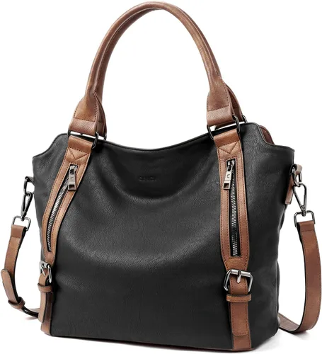 Vista 10 de CLUCI - Bolsos de cuero vegano para mujer, bolso grande y de hombro tipo hobo 00-café oscuro