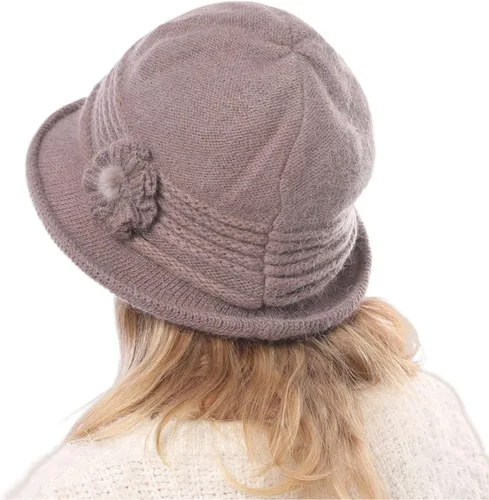 Vista 34 de C-US - Gorro de punto cálido para mujer, con visera de ganchillo con acento de flores