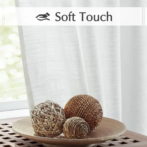 Vista 7 de FMFUNCTEX Cortinas semitraslúcidas de lino para dormitorio, cortinas blancas de 45 pulgadas de largo para sala de estar, cortinas cortas con ojales