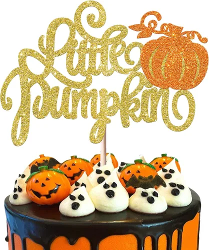 Vista 9 de Paquete de 24 adornos para cupcakes de calabaza para niños o niñas, con purpurina para revelación de género, calabaza, pies de bebé, para baby