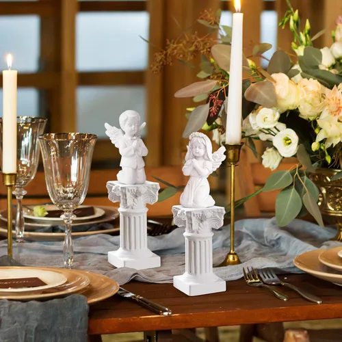Vista 7 de Holibanna Estatuas de pilar romanas 5 piezas de resina mini pedestal griega para decoración del hogar, jardín, boda, fotografía, accesorios de 2.55