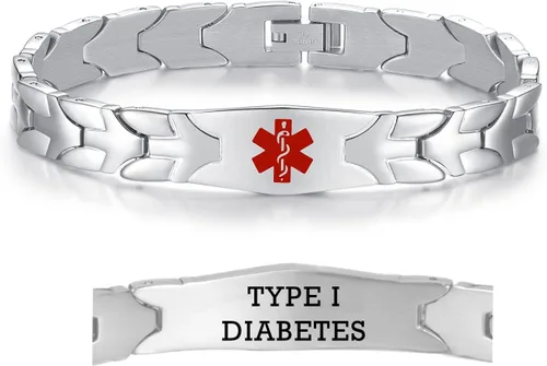 Vista 42 de LinnaLove Pulseras de alerta médica de pez volador para hombres y mujeres, pulseras médicas de acero inoxidable con grabado gratis, 8.5 pulgadas