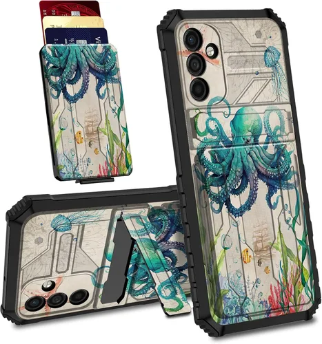 Vista 12 de Funda para Samsung Galaxy A13 5G con ranura desmontable para tarjetero, función atril, doble capa, resistente, a prueba de golpes, funda oculta