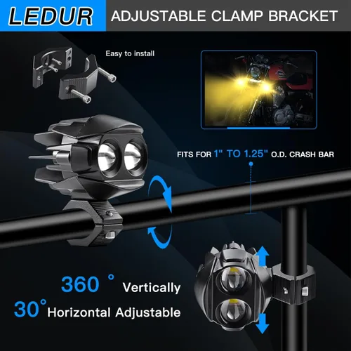 Vista 7 de LEDUR Kit de Luces Auxiliares para Motocicleta Luces LED Estroboscópicas de Conducción Antiniebla Blancas y Ámbar 6 Modos Luces Puntuales