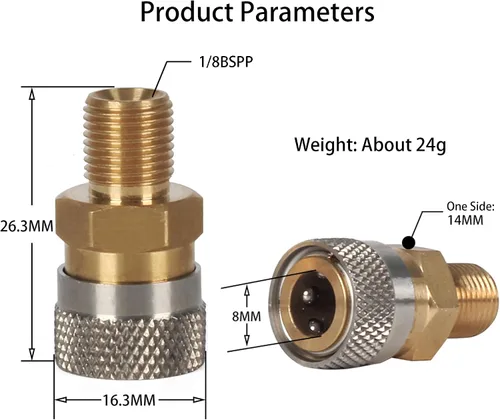 Vista 5 de Adaptador universal de enchufe de desconexión rápida de rosca macho BSPP de 1/8 pulgadas, hembra de desconexión rápida a 1/8 pulgadas BSPP macho