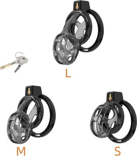 Vista 4 de Soft Rubber Male Chastity Cage, with 6 Size Rings, Invisible Lock Man Penis Exercise Bondage Gear & Accessories Lightweight Adult Sex Toys (Black, S)