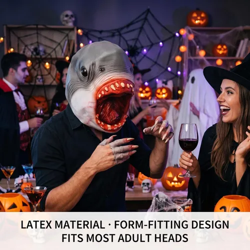 Vista 4 de Shark Head, Realistic Latex Halloween Mask for Cosplay, Shark Mask