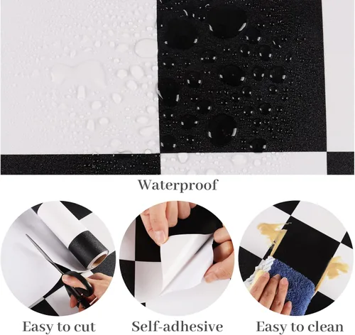 Vista 7 de VaryPaper Papel de contacto a cuadros de 15.7 x 78.7 pulgadas de grosor, impermeable, papel tapiz a cuadros para despegar y pegar, papel tapiz