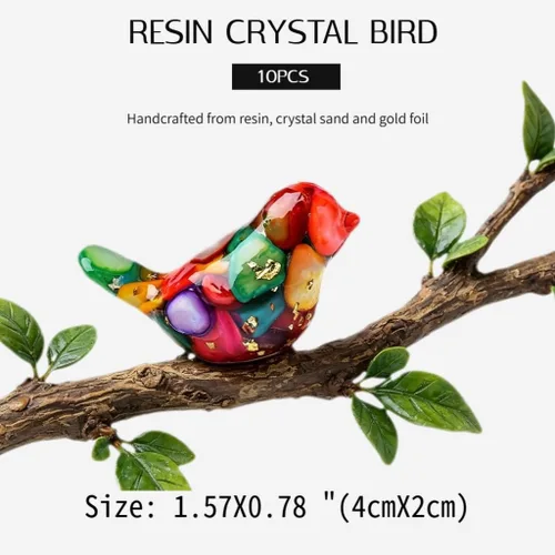 Vista 2 de 10PCS Crystal Bird Figurines Mini Resin Animal Statues Small Decorative Glass Birds for Home Decor Fairy Garden Supplies Unique Gifts for Women and