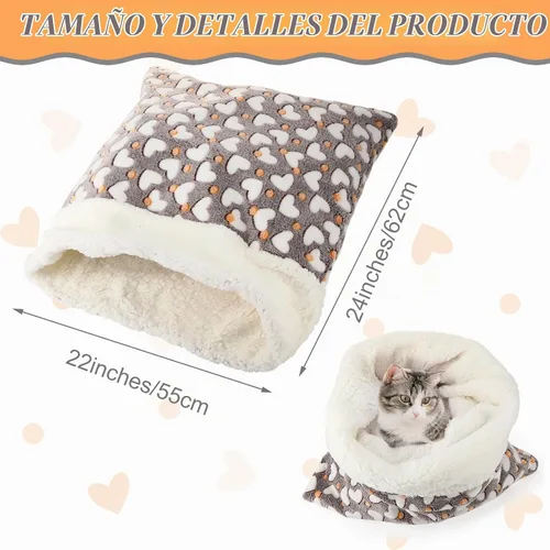 Vista 2 de Saco de dormir autocalentable para gatos de interior, cama cueva autocalentable para gatos, almohadilla térmica acogedora y suave para invierno Gris