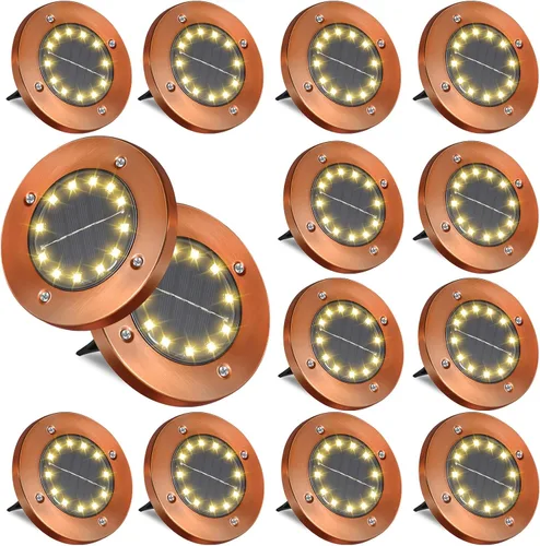Vista 8 de HOFLYW HOFLY - Luces solares para exteriores en el suelo, paquete de 8, 12 LED, luz blanca para camino, patio, pasarela