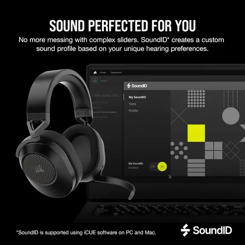 Vista 3 de Corsair HS65 - Auriculares inalámbricos multiplataforma para juegos con Bluetooth - Audio Dolby 7.1 - Micrófono omnidireccional - Compatible