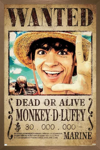 Vista 15 de Trends International Netflix One Piece - Póster de pared de Luffy Wanted, 22.4 pulgadas de largo x 14.7 pulgadas, versión enmarcada en blanco