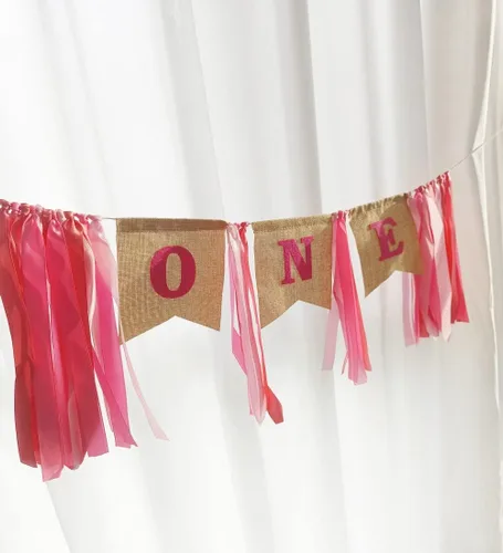 Vista 3 de SS Cohen Decoraciones de 1er cumpleaños para niña con silla alta de arpillera para decoración de fiesta de primer cumpleaños