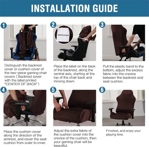 Vista 5 de H.VERSAILTEX Funda elástica para silla de videojuegos, para computadora, reclinable, con volantes, sin silla, 2 piezas, color marrón
