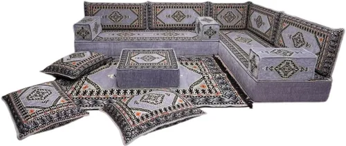 Vista 98 de arabicsofa Juego de asientos Jalsa en forma de L – Majlis árabe hecho a mano con almohadas de respaldo