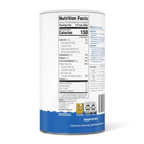 Vista 2 de Amazon Grocery, avena cortada rápida, 25 onzas (anteriormente Happy Belly, el empaque puede variar)
