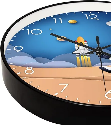 Vista 4 de Reloj de pared de astronauta de 8 pulgadas, azul, movimiento silencioso, unisex