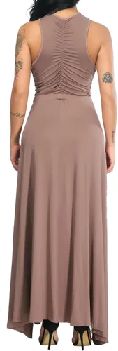 Vista 4 de Velius Vestido largo y sexy para mujer, con abertura plisada, sin mangas, con abertura, estilo casual