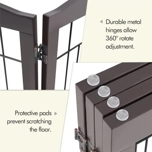 Vista 6 de Yaheetech Puerta extra ancha independiente para perros, valla plegable para cachorros con pies de apoyo adecuada para puertas, escaleras, 98 Espresso