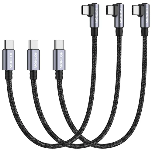Vista 13 de Short Right Angle USB C to USB C Cable 12 inch 3 Pack, PD 65W Fast Charging Blanco grisáceo
