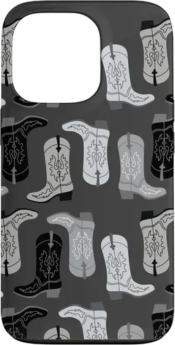 Vista 10 de Cowboy Boot Illustration Preppy Western in Black and White Case for iPhone 17