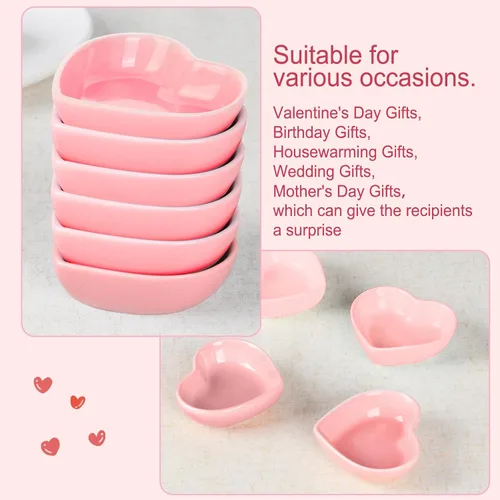 Vista 7 de Regalos de San Valentín para ella, lindos cuencos de cerámica con forma de corazón, mini condimento lateral, platos para condimentos, sushi, soja