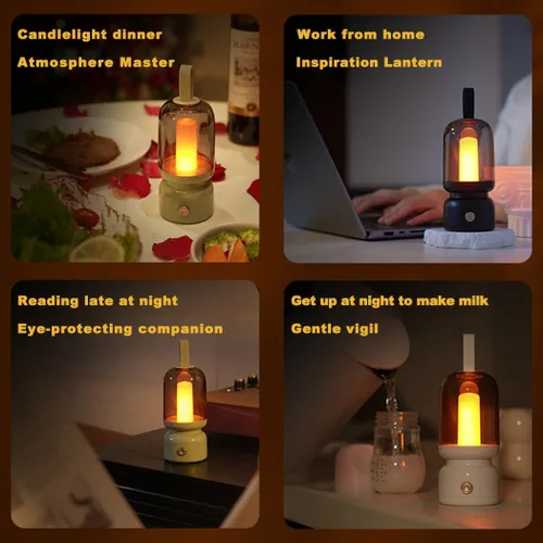 Vista 4 de Lámpara de mesa LED retro portátil, linterna LED vintage con batería inalámbrica, lámpara de escritorio USB, luz nocturna de campamento