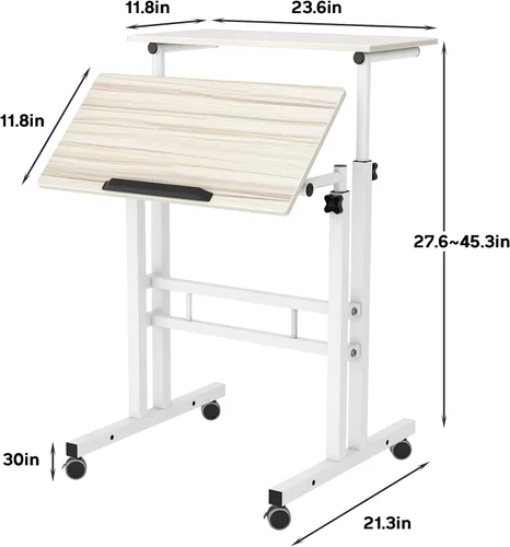 Vista 3 de SogesPower JZS-101-MP-N - Escritorio móvil para computadora de oficina en casa, mesa auxiliar ajustable para sofá de cama, arce blanco, JZS-101-MP-N