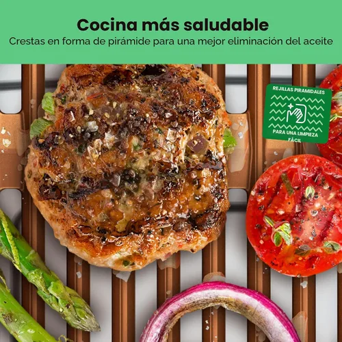 Vista 4 de Chefman Parrilla Eléctrica de Interior Sin Humo, Cobre, Extra Grande, Parrilla de Mesa Antiadherente para Asar en Interiores y BBQ con Control