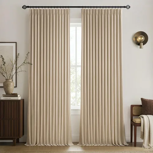 Vista 26 de MIULEE - Cortinas plisadas de lino 100 % opacas de color beige, 40 x 63 pulgadas