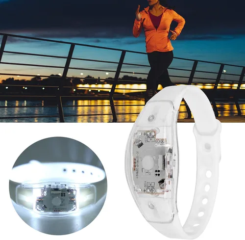 Vista 7 de plplaaoo Pulsera LED, pulsera LED de ciclismo, pulsera de silicona ajustable con luz LED, luces de correr para corredores, bandas reflectantes