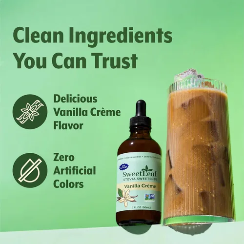 Vista 7 de Edulcorante líquido Sweet Drops de stevia, crema de vainilla, de la marca SweetLeaf Gotas dulces, extracto orgánico de hoja de stevia, cero