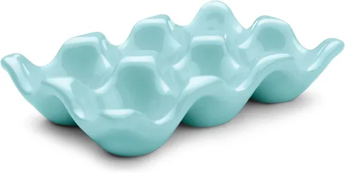 Vista 24 de Flexzion Bandeja de Cerámica para 12 Huevos - Portahuevos de Porcelana para Docena Completa Contenedor Organizador de Almacenamiento Soporte