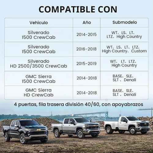 Vista 2 de EKR Fundas para Asientos Silverado de Ajuste Personalizado para (Cabina Doble) 2014 2015 2016 2017 2018 Chevrolet Silverado 1500 & HD 2500/3500