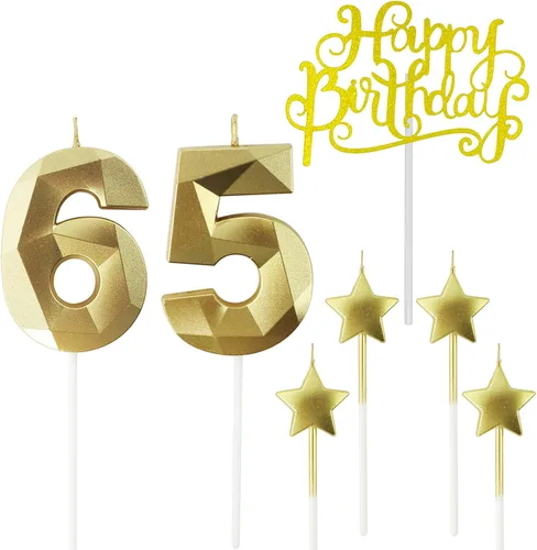Vista 16 de Velas de cumpleaños doradas con número 20 y velas de estrella de cumpleaños de 7 cm Velas para pastel de cumpleaños en forma de diamante 3D son