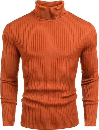 Vista 7 de Amussiar Men's Turtleneck Sweater Slim Fit Cotton Knitted Pullover Sweater Casual Lightweight Long Sleeve Top Beige