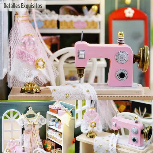 Vista 5 de TuKIIE Kit de casa de muñecas en miniatura con muebles, a escala 1:24, casa de muñecas de madera creativa para habitación mini, a prueba de polvo