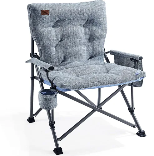 Vista 11 de EVER ADVANCED Silla plegable acolchada de gran tamaño para campamento para adultos, silla de césped resistente con bolsillos laterales, silla