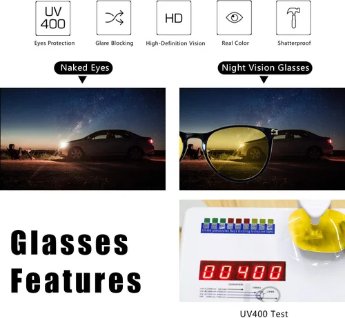 Vista 8 de TJUTR Paquetes de lentes de conducción nocturna para mujer, lentes amarillas polarizadas HD que reducen el deslumbramiento, seguridad nocturna