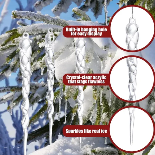 Vista 5 de 15 adornos de cristal para decoración del árbol de Navidad, adornos acrílicos colgantes de copo de nieve de Navidad, carámbanos, adornos de cristal